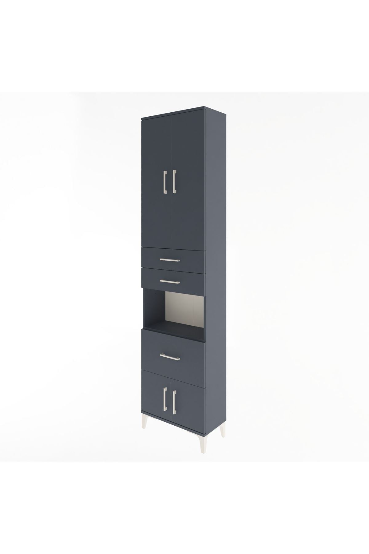 Arges Dolap 4 Raflı 3 Çekmeceli 2 Kapaklı 60x30x243 Antrasit-Antrasit