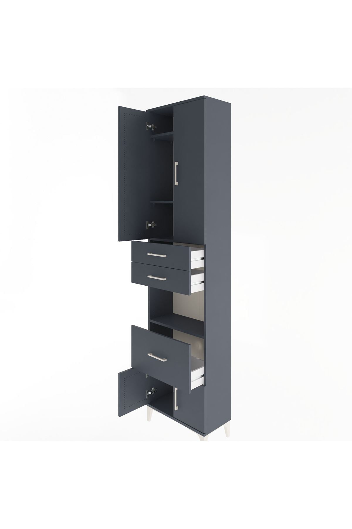 Arges Dolap 4 Raflı 3 Çekmeceli 2 Kapaklı 60x30x243 Antrasit-Antrasit