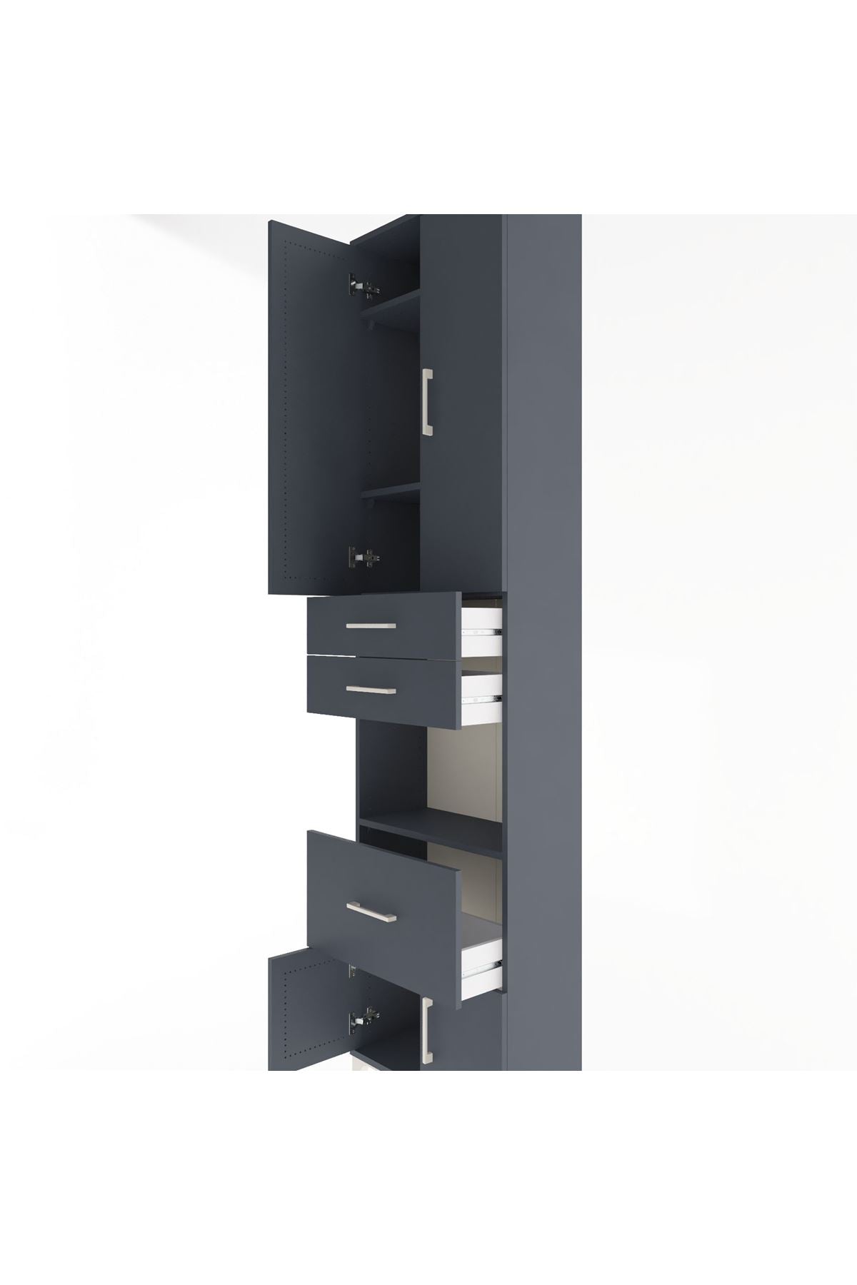 Arges Dolap 4 Raflı 3 Çekmeceli 2 Kapaklı 60x30x243 Antrasit-Antrasit