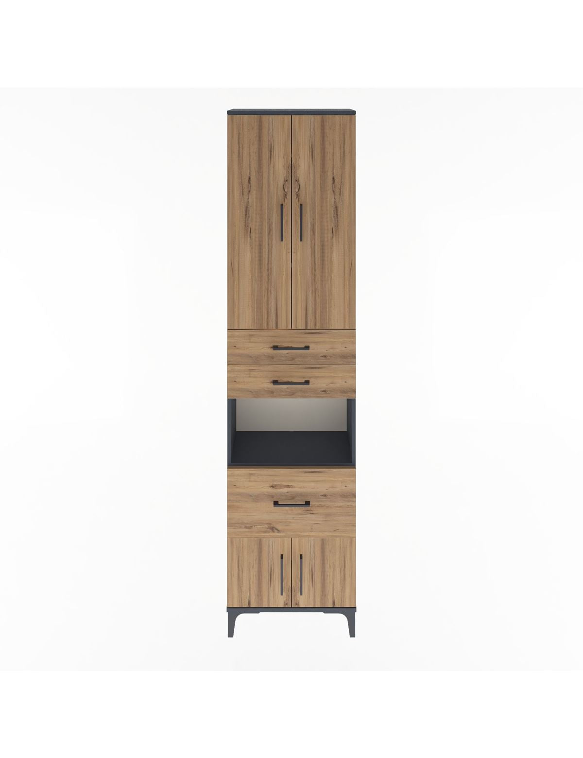 Arges Dolap 4 Raflı 3 Çekmeceli 2 Kapaklı 60x30x243 Antrasit-Çam