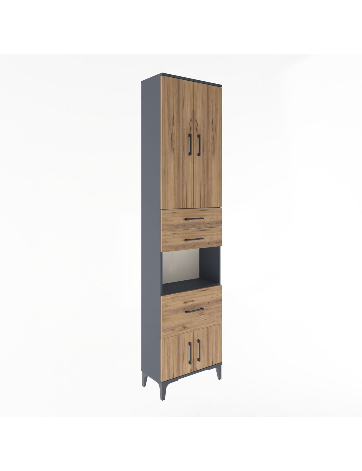 Arges Dolap 4 Raflı 3 Çekmeceli 2 Kapaklı 60x30x243 Antrasit-Çam