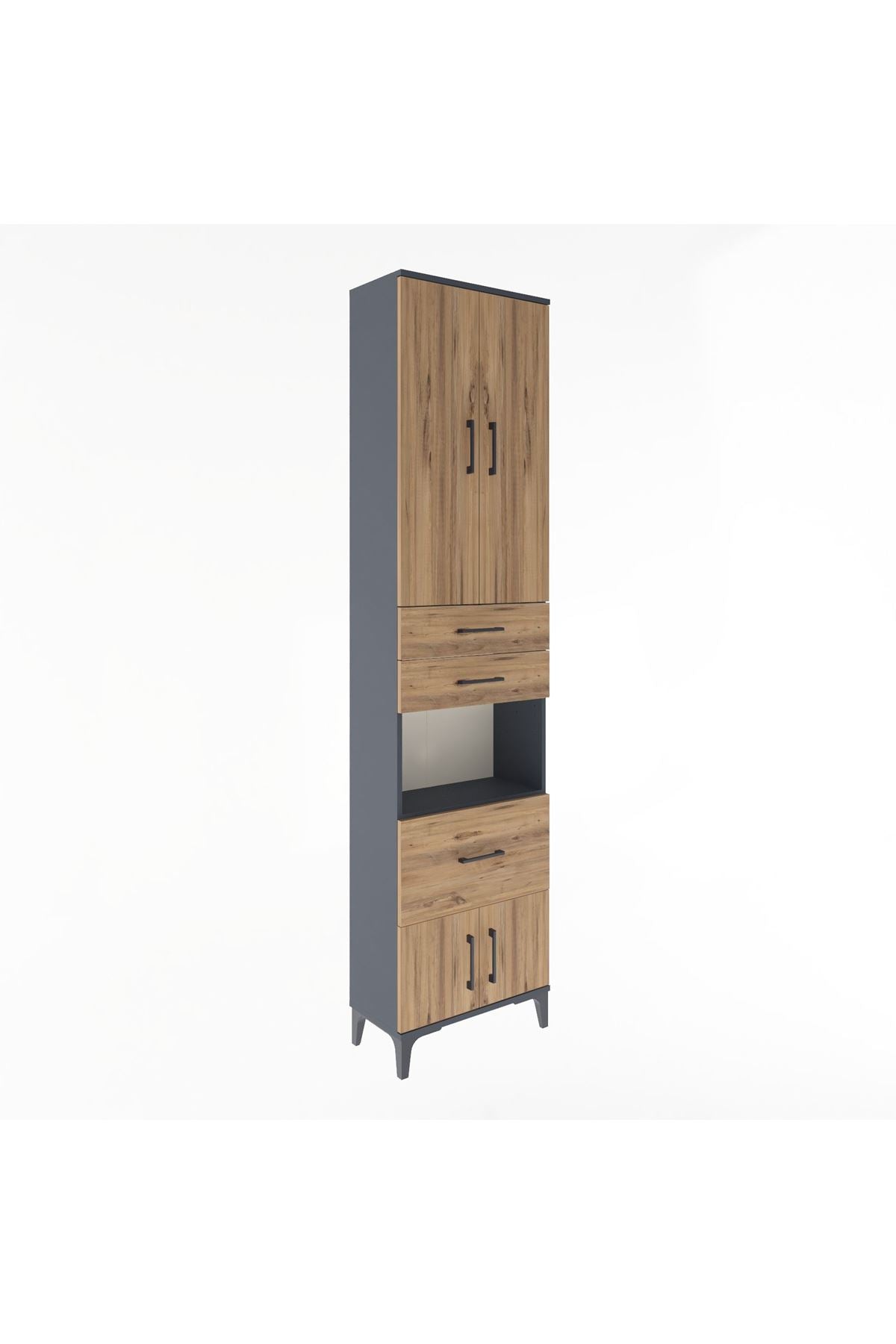 Arges Dolap 4 Raflı 3 Çekmeceli 2 Kapaklı 60x30x243 Antrasit-Çam