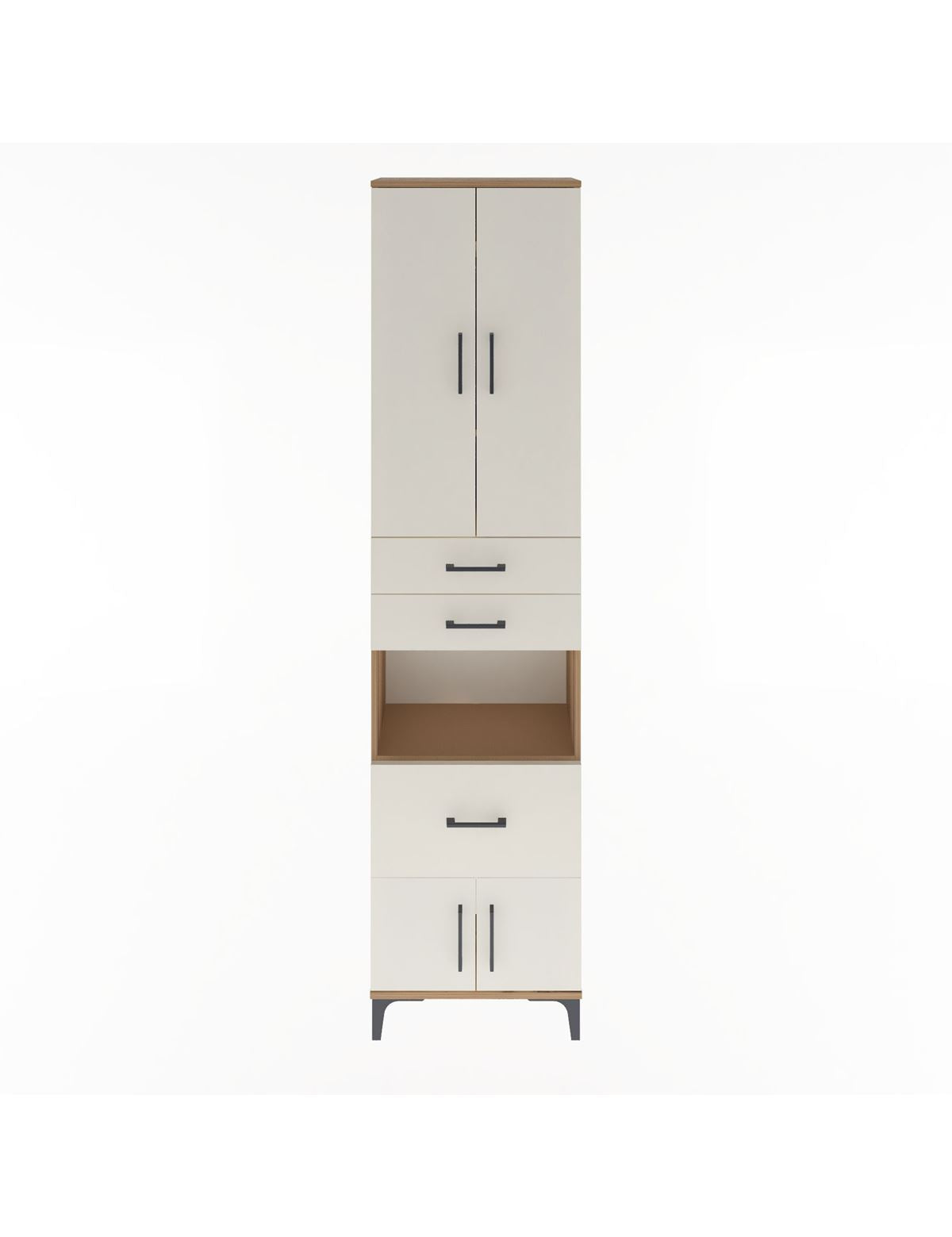 Arges Dolap 4 Raflı 3 Çekmeceli 2 Kapaklı 60x30x243 Çam-Aytaşı