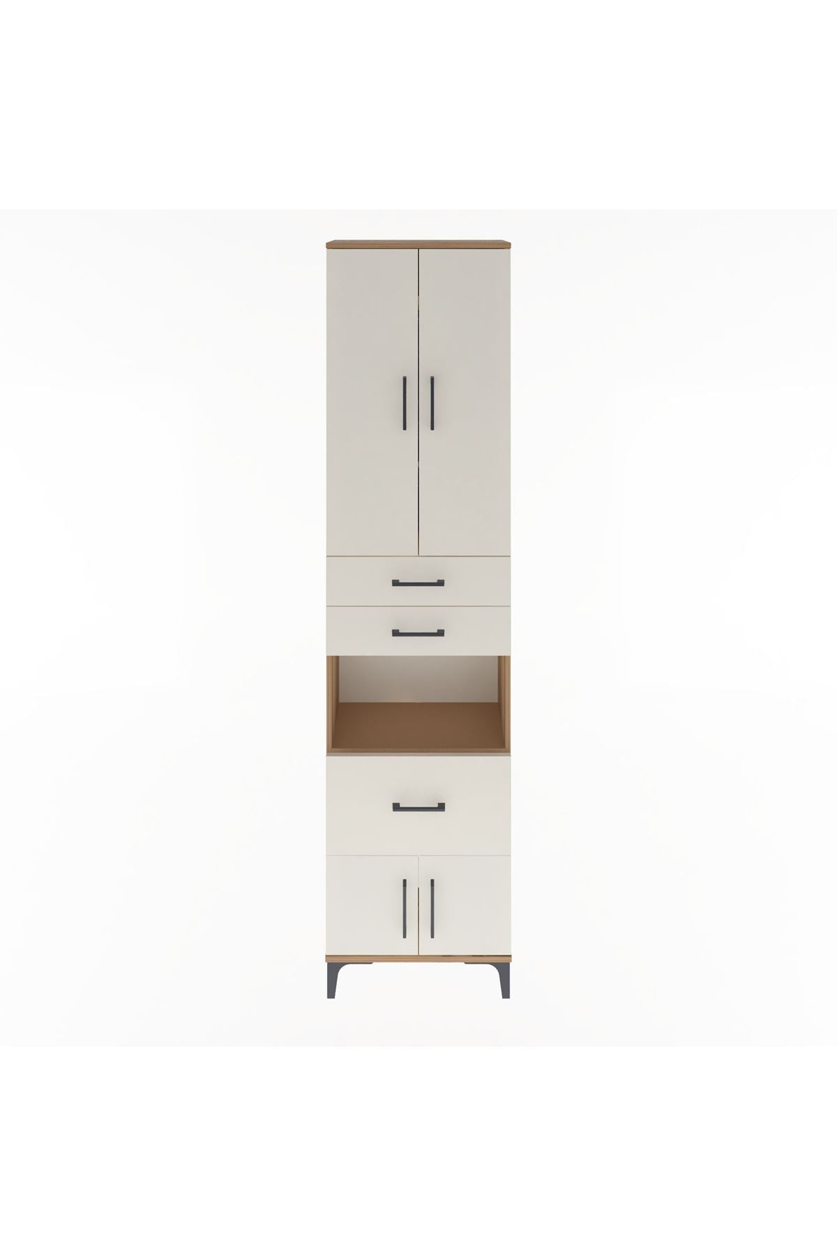 Arges Dolap 4 Raflı 3 Çekmeceli 2 Kapaklı 60x30x243 Çam-Aytaşı