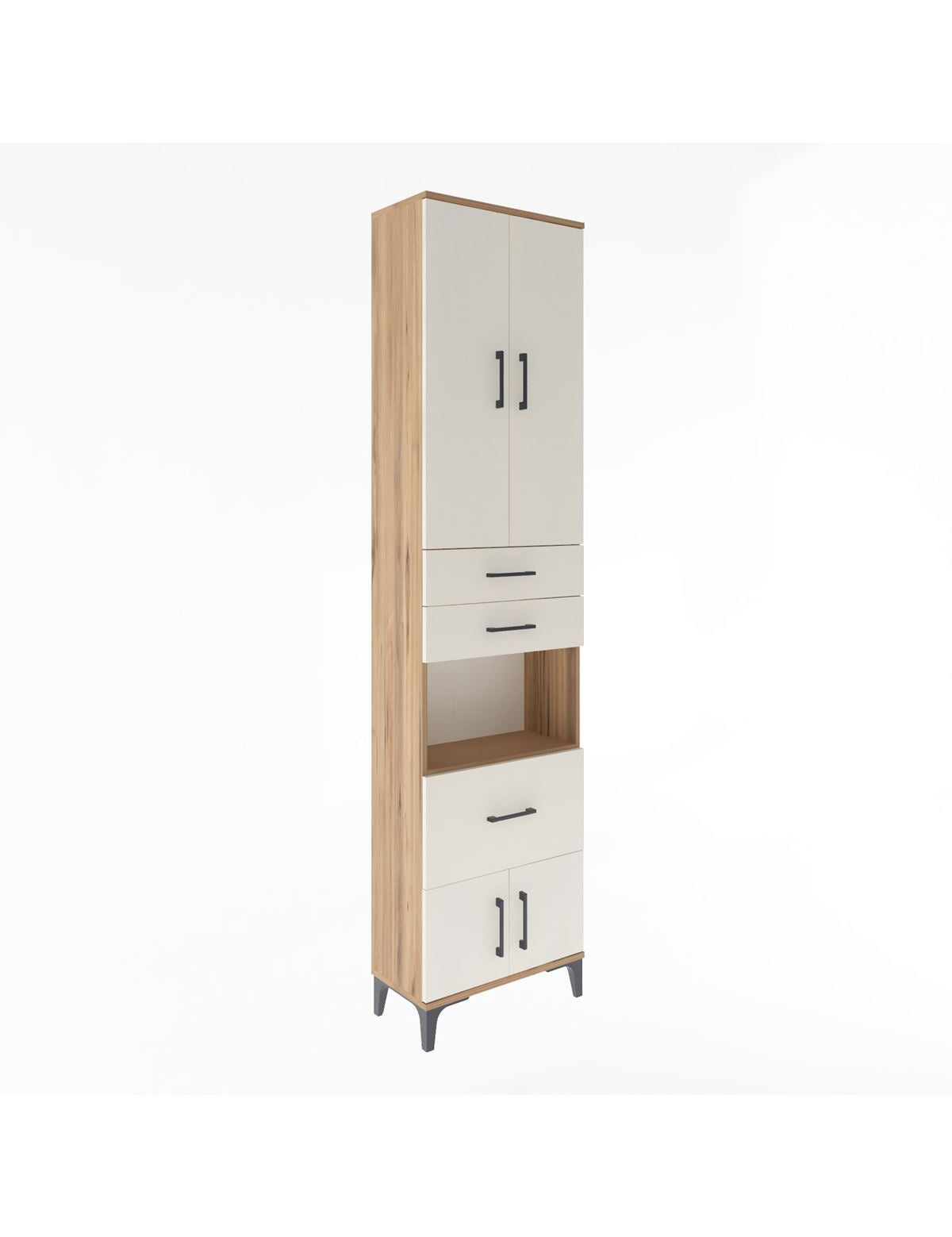 Arges Dolap 4 Raflı 3 Çekmeceli 2 Kapaklı 60x30x243 Çam-Aytaşı