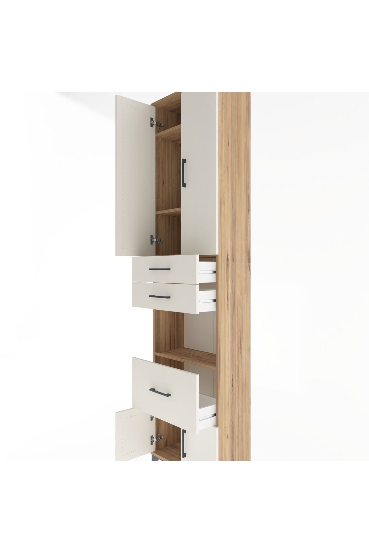 Arges Dolap 4 Raflı 3 Çekmeceli 2 Kapaklı 60x30x243 Çam-Aytaşı