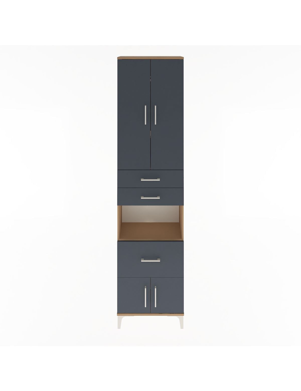 Arges Dolap 4 Raflı 3 Çekmeceli 2 Kapaklı 60x30x243 Çam-Antrasit