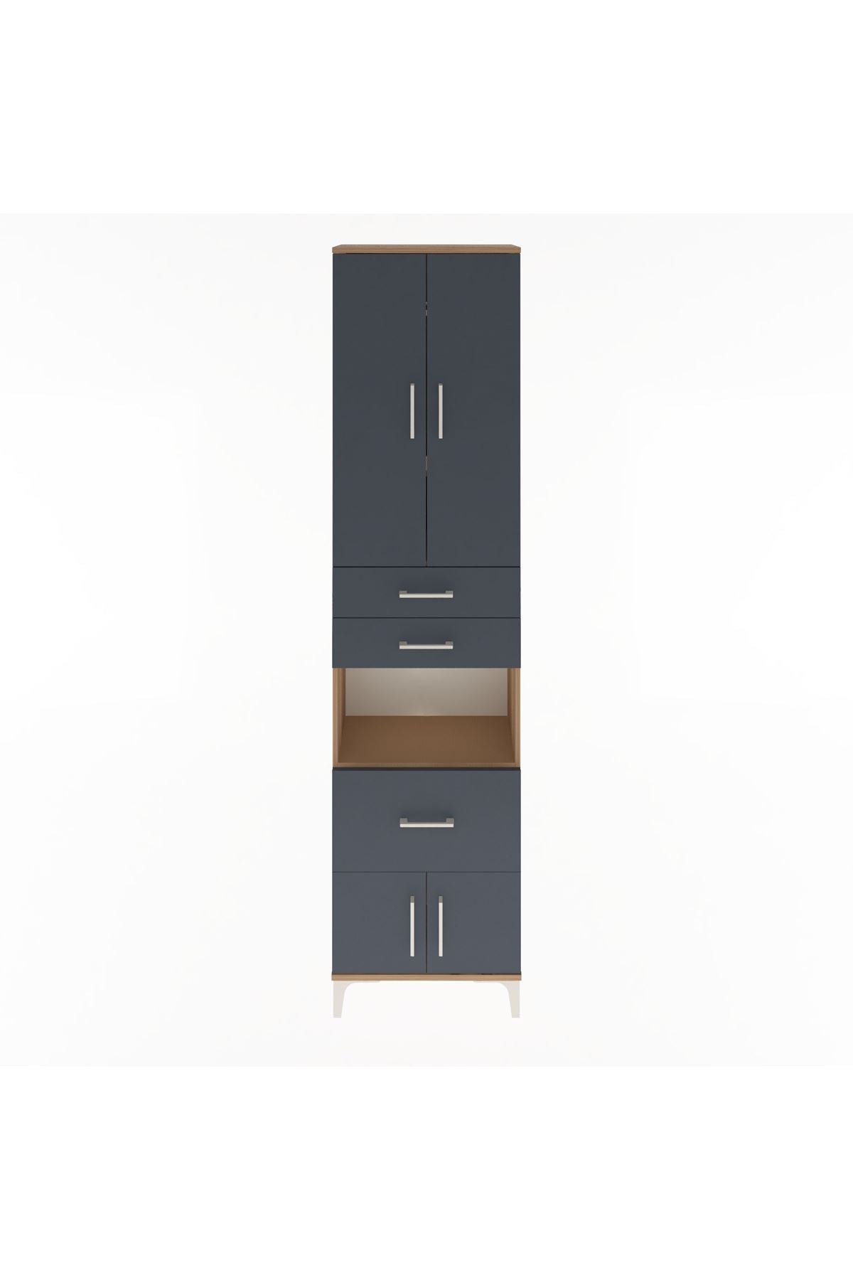 Arges Dolap 4 Raflı 3 Çekmeceli 2 Kapaklı 60x30x243 Çam-Antrasit