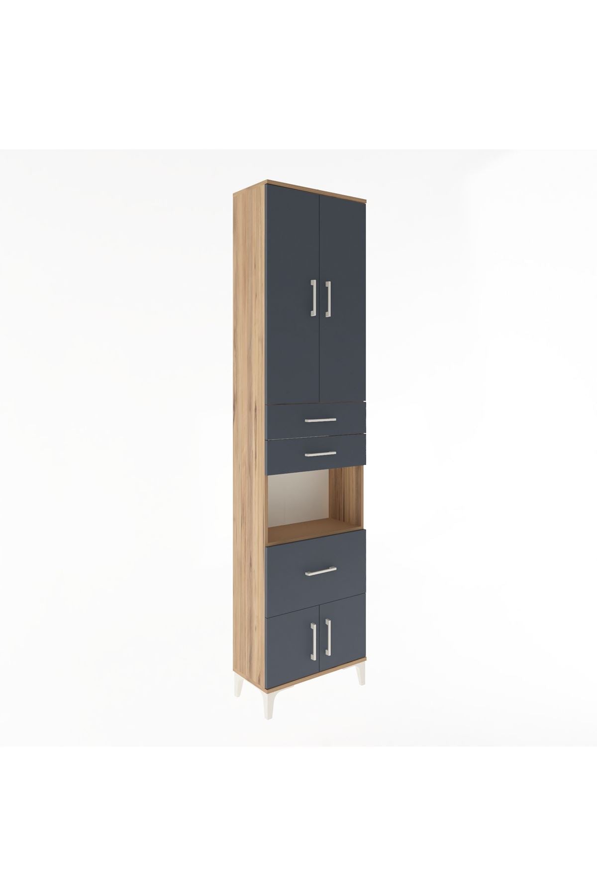 Arges Dolap 4 Raflı 3 Çekmeceli 2 Kapaklı 60x30x243 Çam-Antrasit