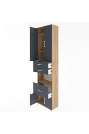 Arges Dolap 4 Raflı 3 Çekmeceli 2 Kapaklı 60x30x243 Çam-Antrasit