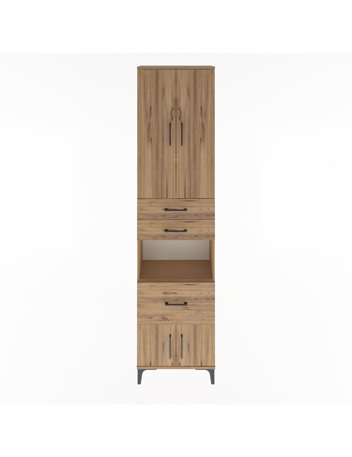 Arges Dolap 4 Raflı 3 Çekmeceli 2 Kapaklı 60x30x243 Çam-Çam