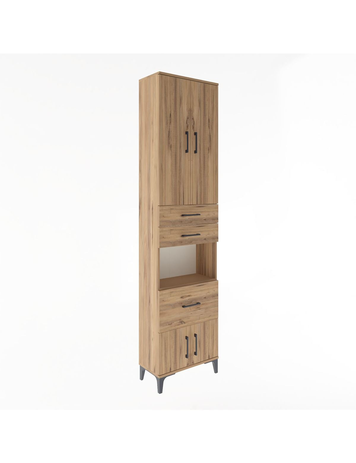 Arges Dolap 4 Raflı 3 Çekmeceli 2 Kapaklı 60x30x243 Çam-Çam