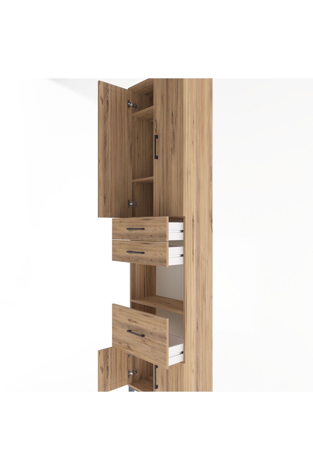 Arges Dolap 4 Raflı 3 Çekmeceli 2 Kapaklı 60x30x243 Çam-Çam