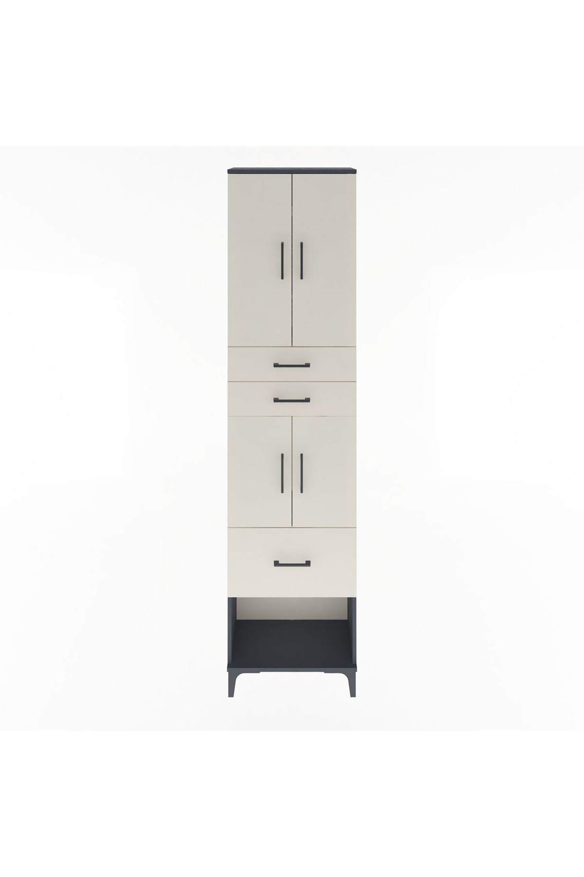 Arges Dolap 4 Raflı 3 Çekmeceli 4 Kapaklı 60x30x243 Antrasit-Aytaşı