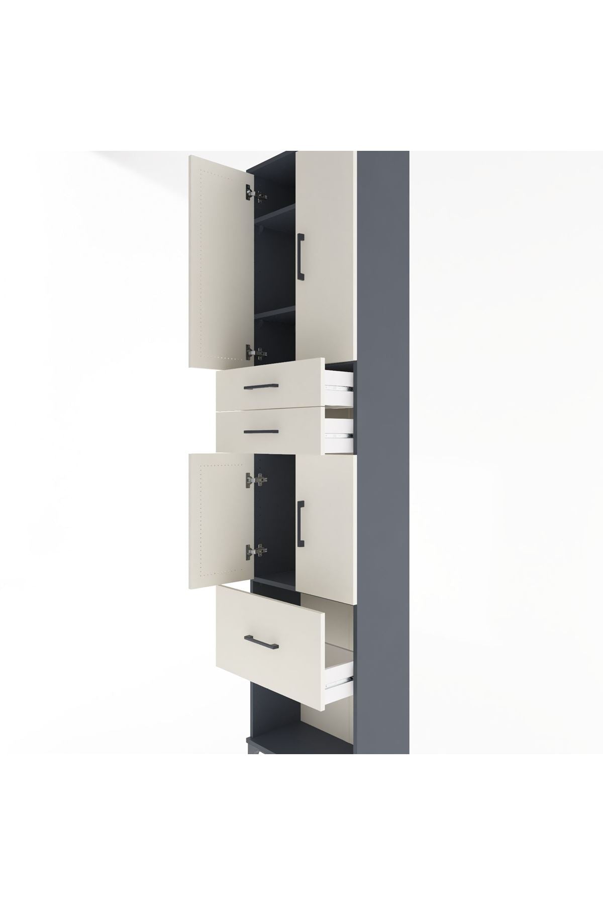 Arges Dolap 4 Raflı 3 Çekmeceli 4 Kapaklı 60x30x243 Antrasit-Aytaşı