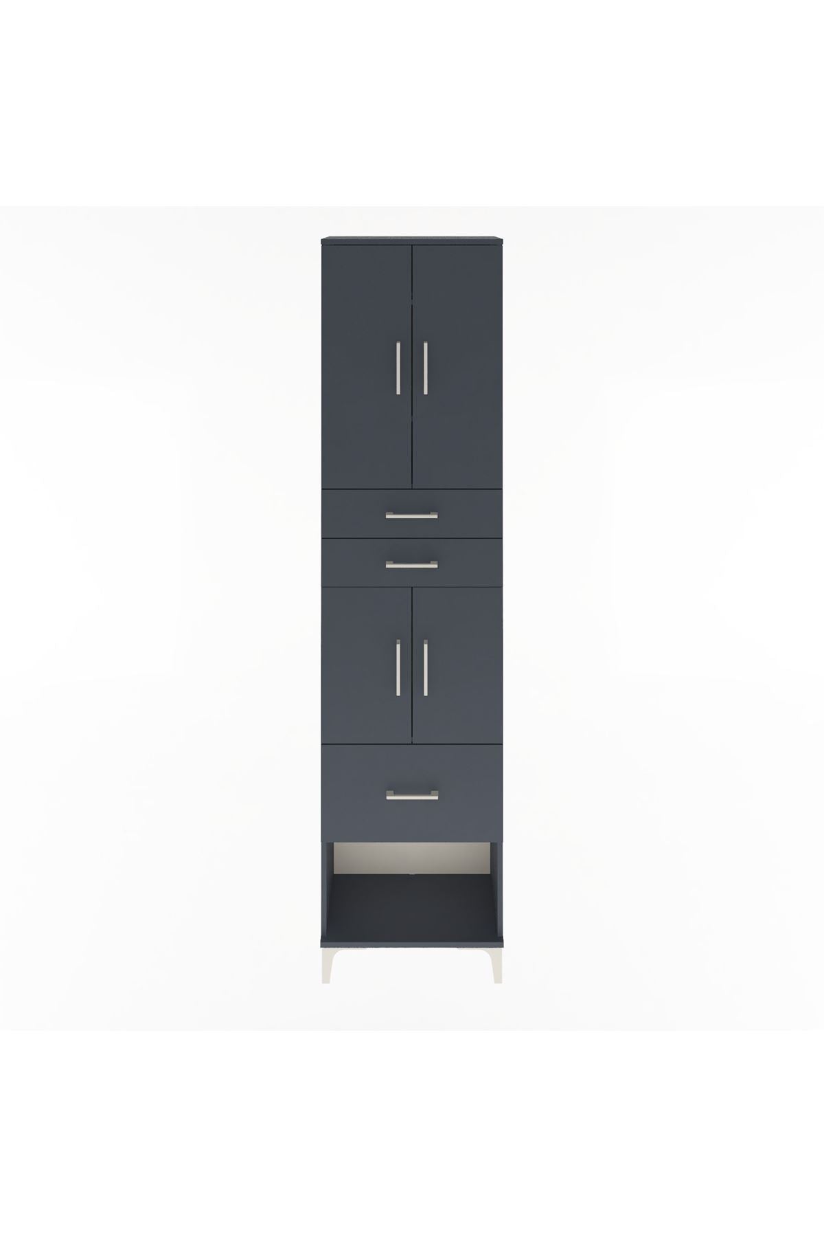 Arges Dolap 4 Raflı 3 Çekmeceli 4 Kapaklı 60x30x243 Antrasit-Antrasit