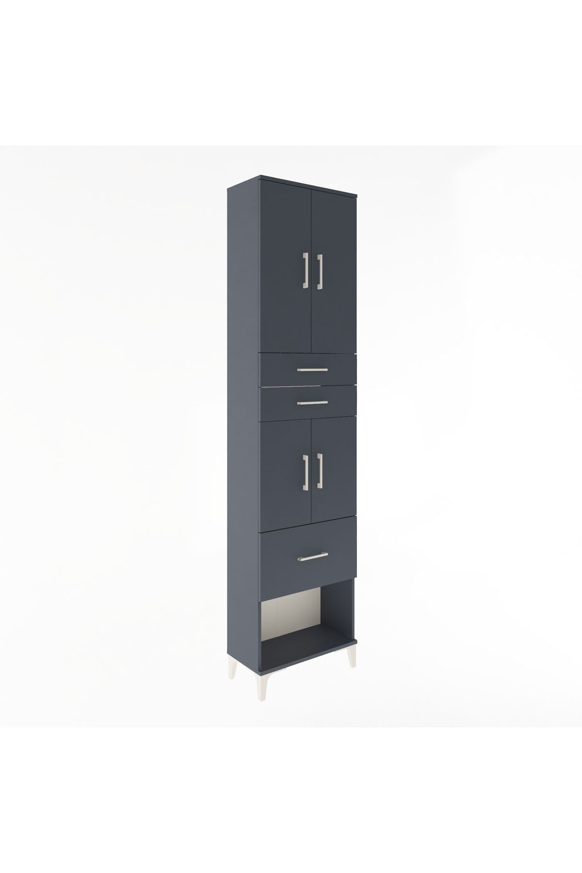 Arges Dolap 4 Raflı 3 Çekmeceli 4 Kapaklı 60x30x243 Antrasit-Antrasit