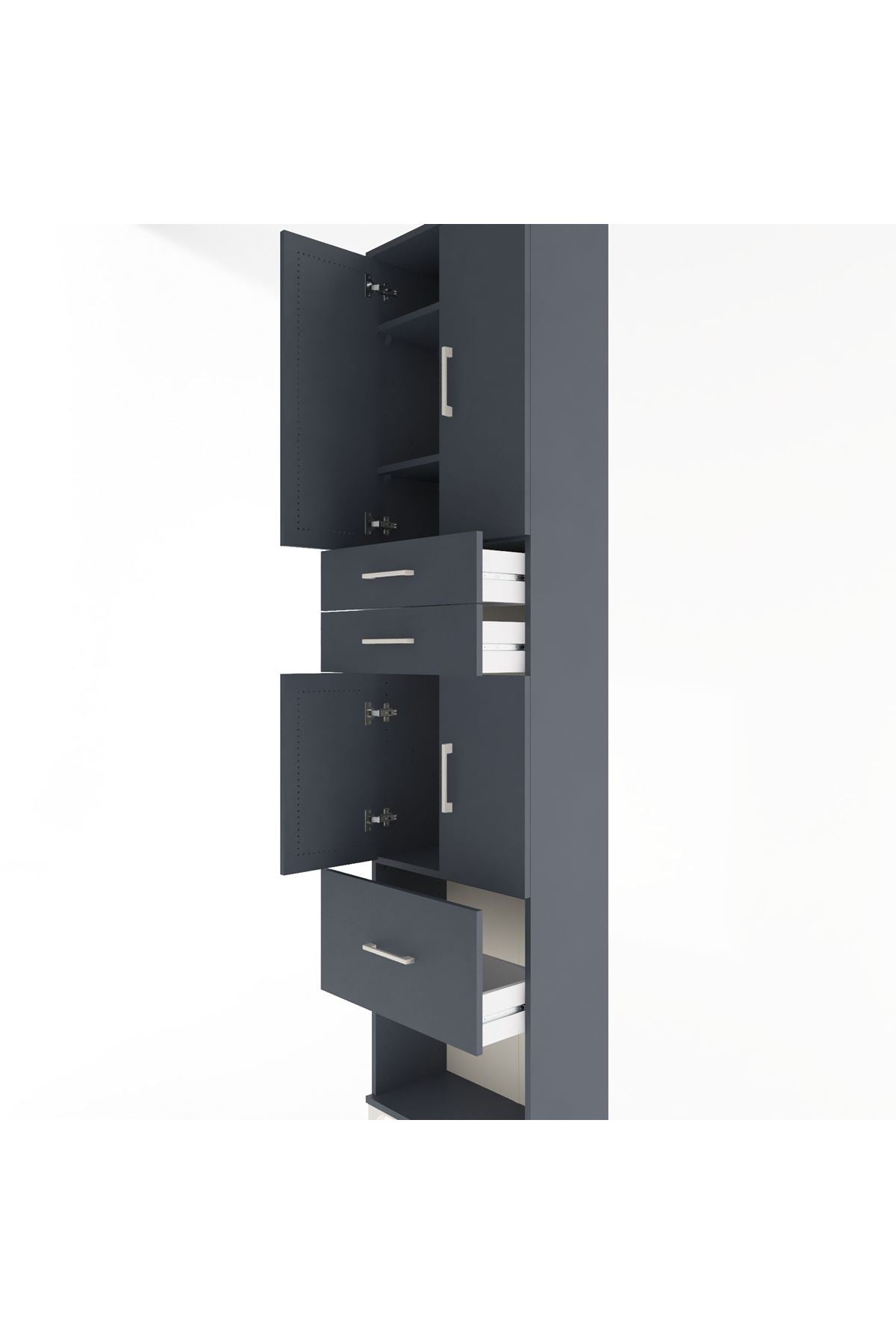 Arges Dolap 4 Raflı 3 Çekmeceli 4 Kapaklı 60x30x243 Antrasit-Antrasit