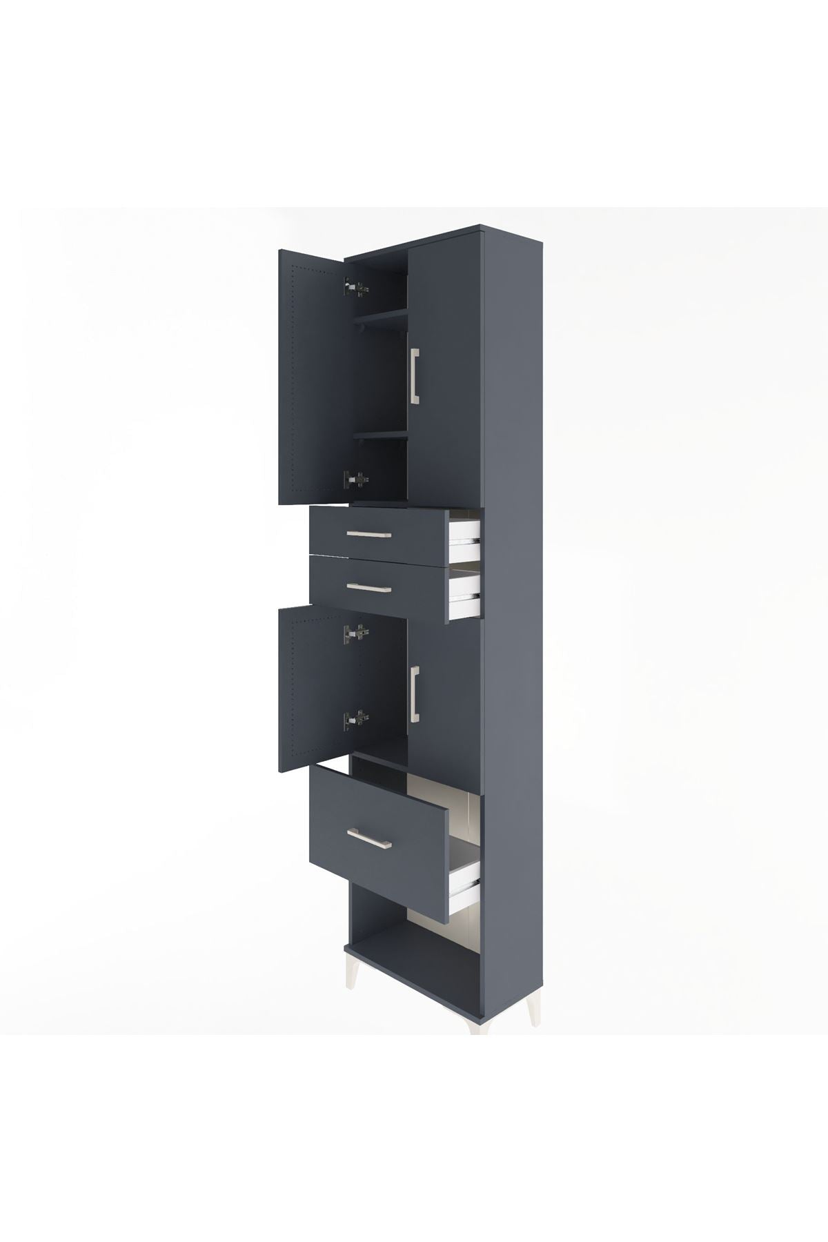 Arges Dolap 4 Raflı 3 Çekmeceli 4 Kapaklı 60x30x243 Antrasit-Antrasit