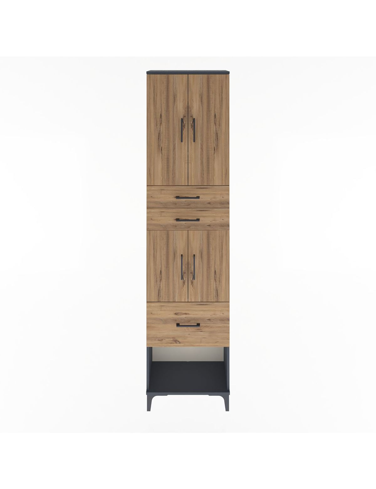 Arges Dolap 4 Raflı 3 Çekmeceli 4 Kapaklı 60x30x243 Antrasit-Çam