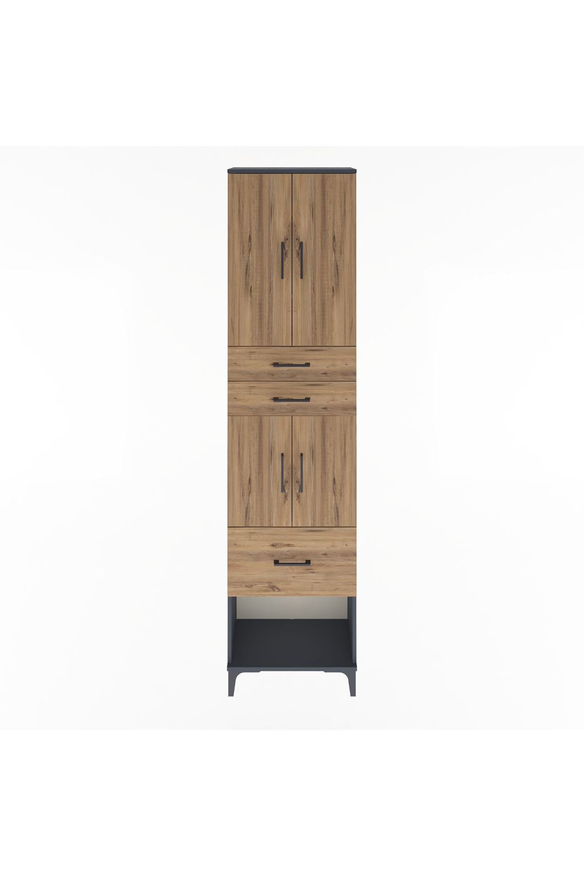 Arges Dolap 4 Raflı 3 Çekmeceli 4 Kapaklı 60x30x243 Antrasit-Çam