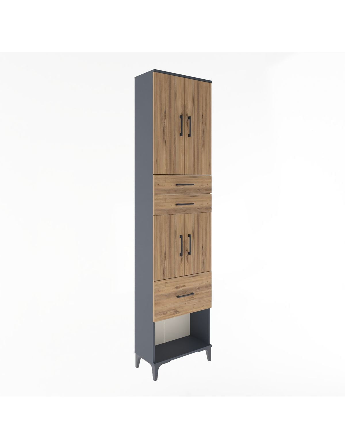 Arges Dolap 4 Raflı 3 Çekmeceli 4 Kapaklı 60x30x243 Antrasit-Çam