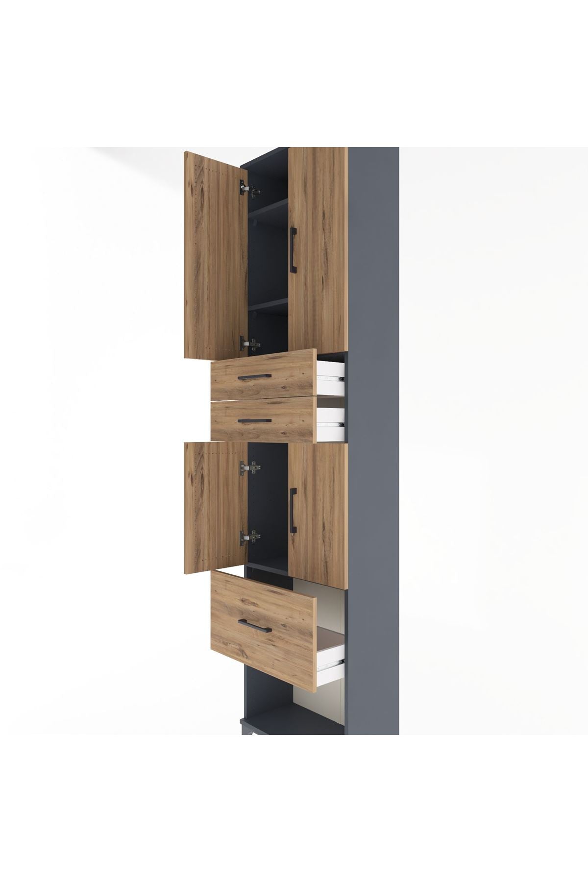 Arges Dolap 4 Raflı 3 Çekmeceli 4 Kapaklı 60x30x243 Antrasit-Çam