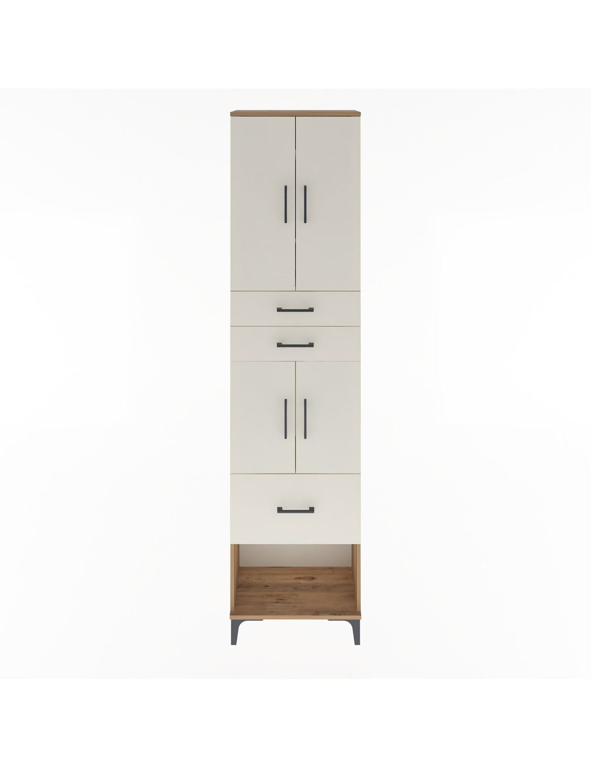 Arges Dolap 4 Raflı 3 Çekmeceli 4 Kapaklı 60x30x243 Çam-Aytaşı