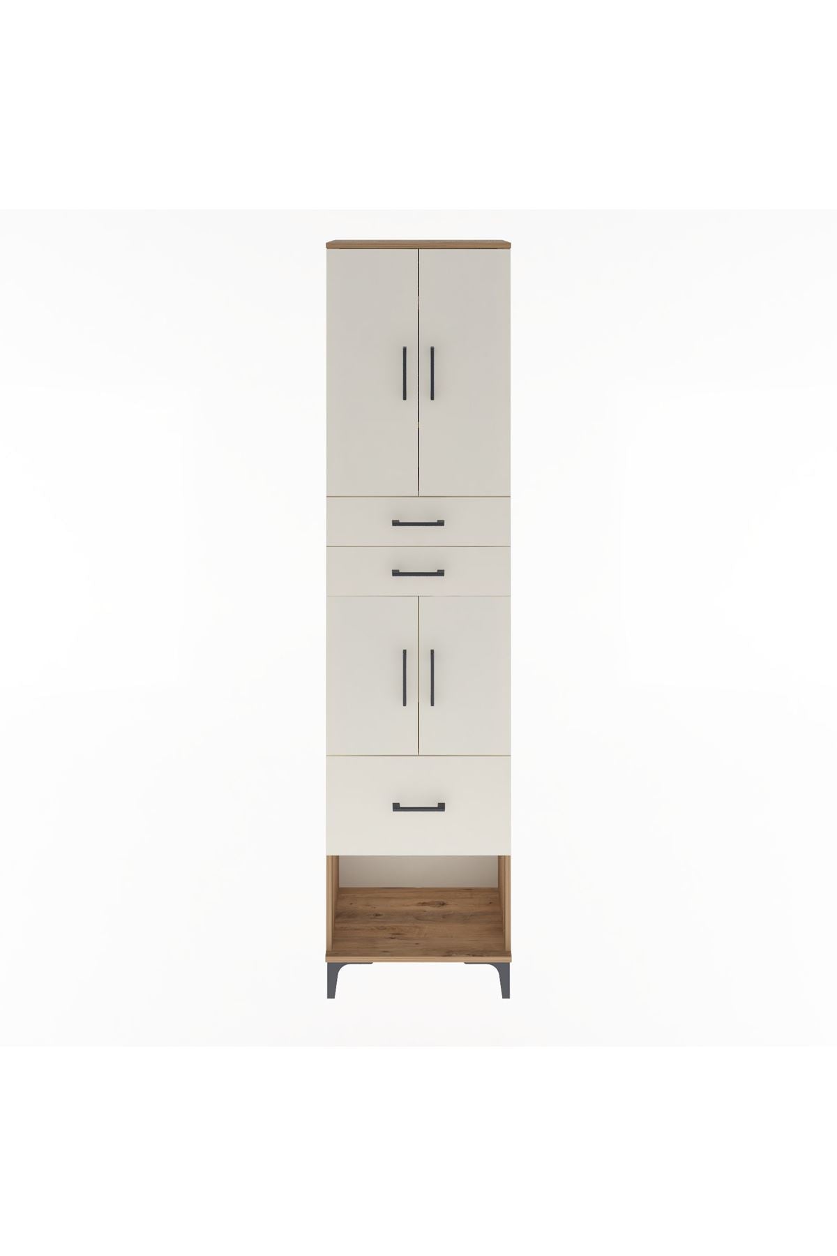 Arges Dolap 4 Raflı 3 Çekmeceli 4 Kapaklı 60x30x243 Çam-Aytaşı