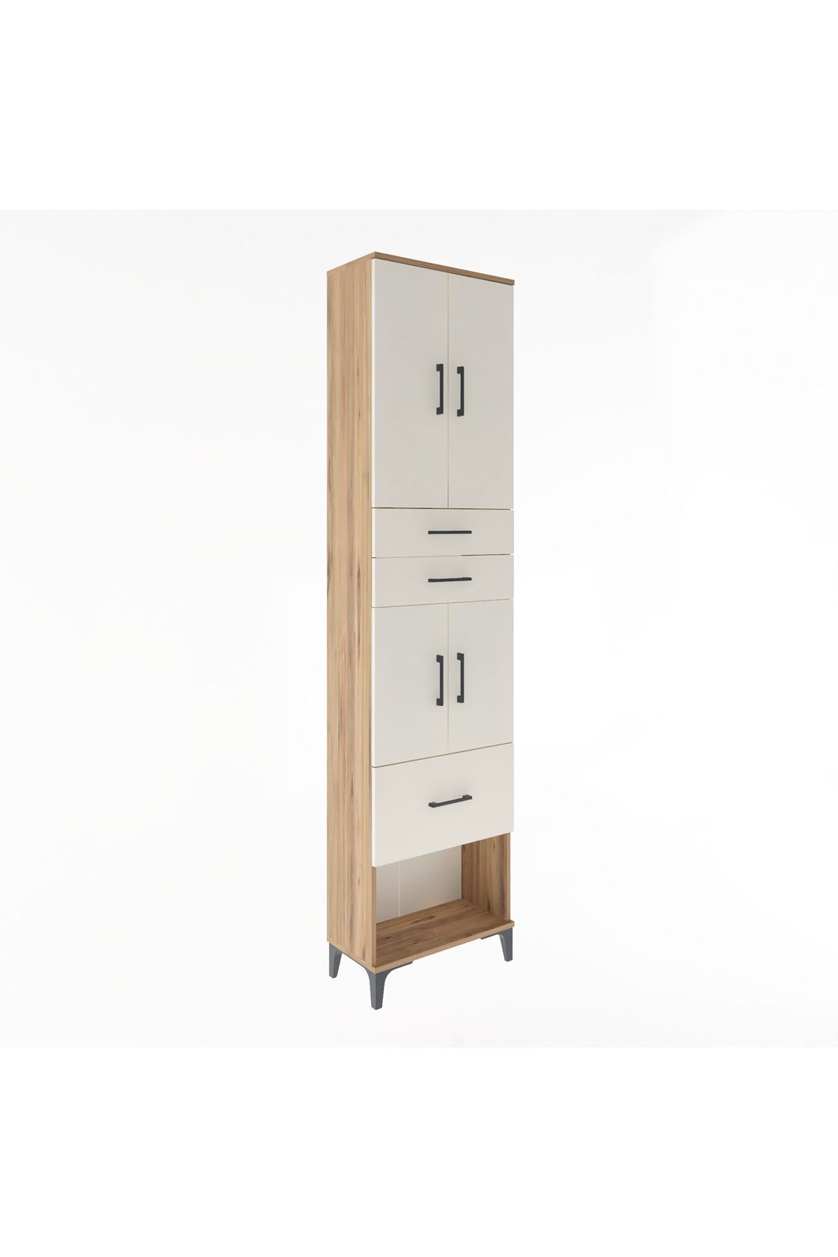 Arges Dolap 4 Raflı 3 Çekmeceli 4 Kapaklı 60x30x243 Çam-Aytaşı