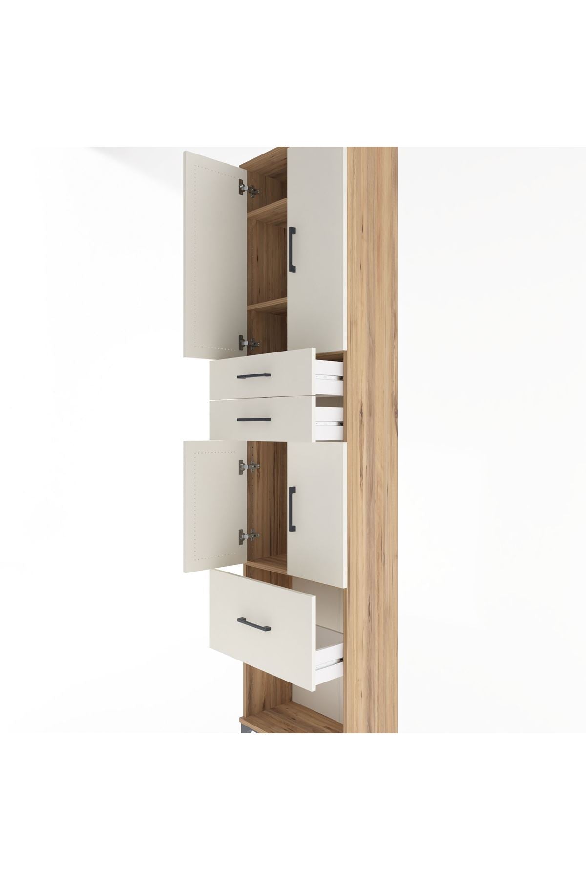 Arges Dolap 4 Raflı 3 Çekmeceli 4 Kapaklı 60x30x243 Çam-Aytaşı