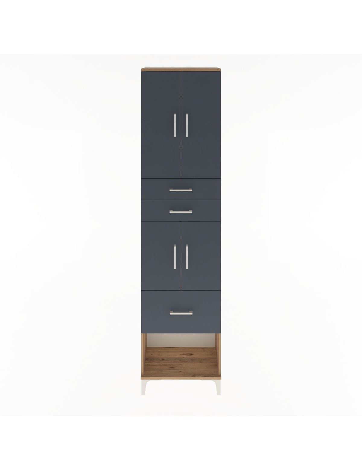 Arges Dolap 4 Raflı 3 Çekmeceli 4 Kapaklı 60x30x243 Çam-Antrasit