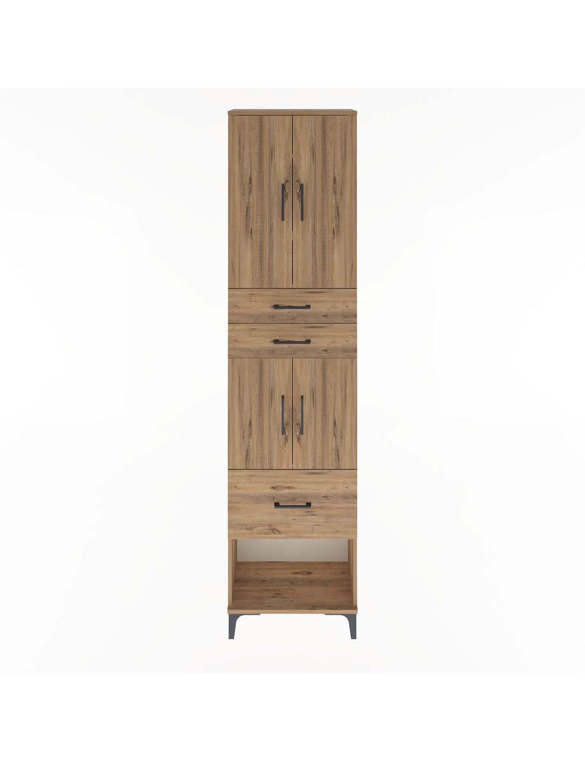 Arges Dolap 4 Raflı 3 Çekmeceli 4 Kapaklı 60x30x243 Çam-Çam