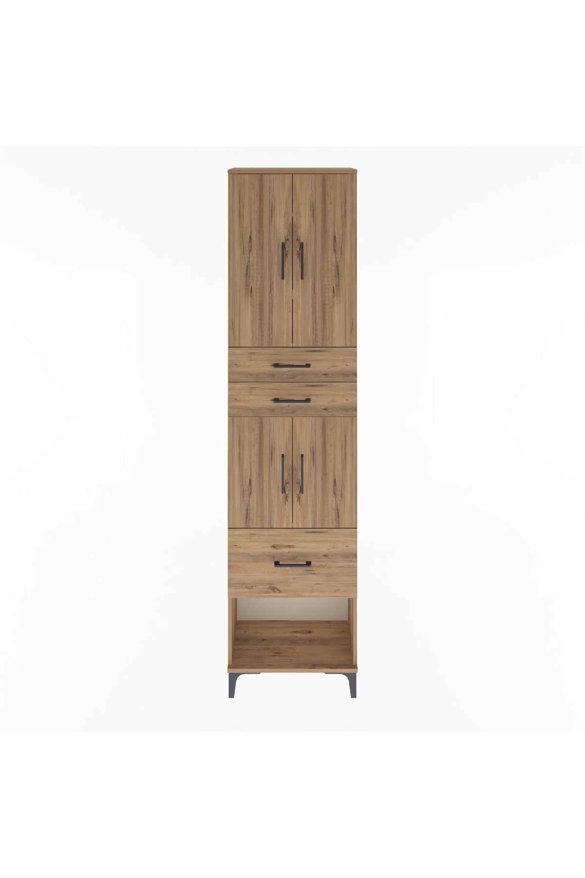 Arges Dolap 4 Raflı 3 Çekmeceli 4 Kapaklı 60x30x243 Çam-Çam