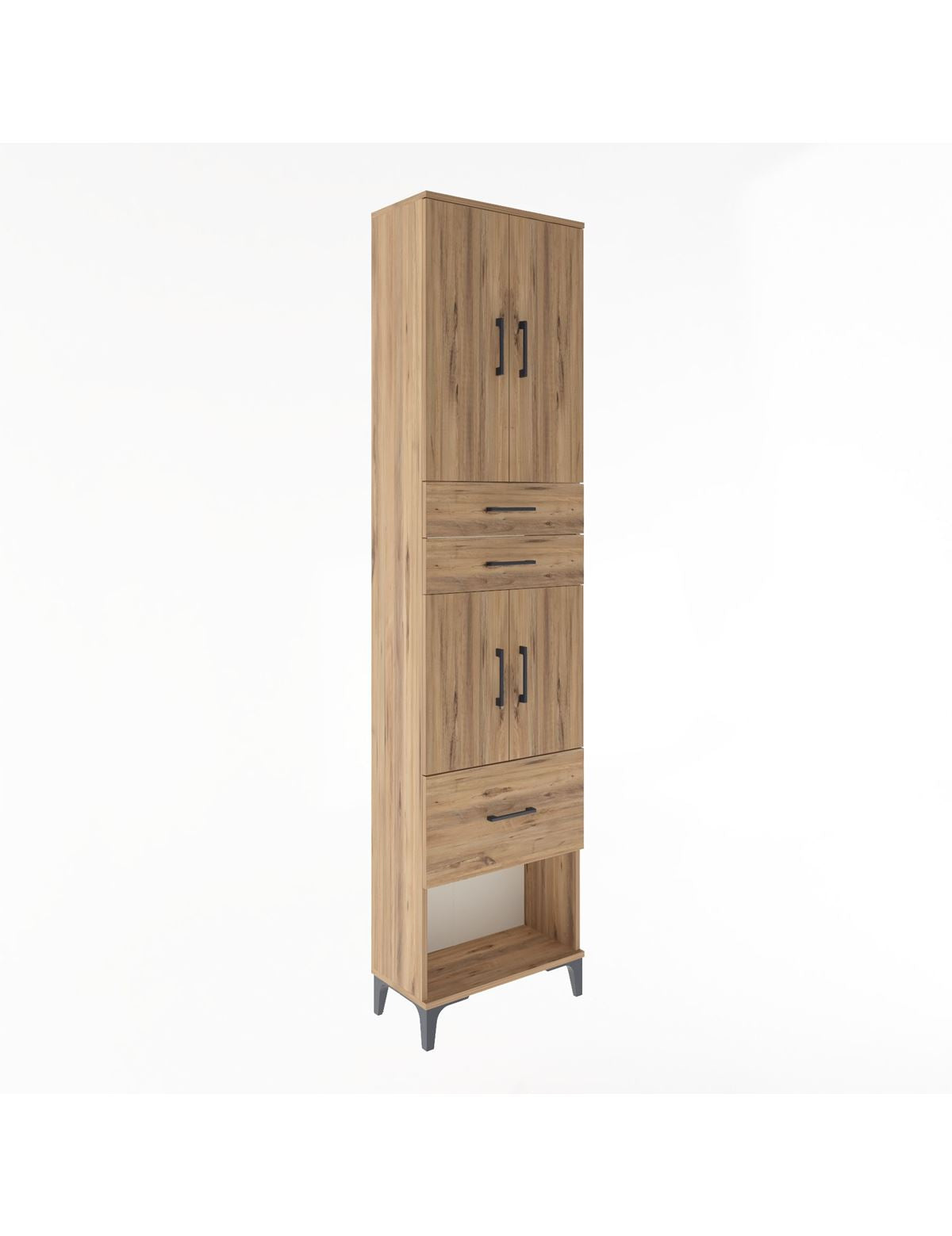 Arges Dolap 4 Raflı 3 Çekmeceli 4 Kapaklı 60x30x243 Çam-Çam