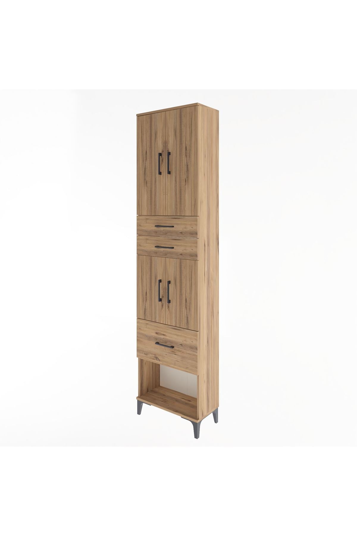 Arges Dolap 4 Raflı 3 Çekmeceli 4 Kapaklı 60x30x243 Çam-Çam