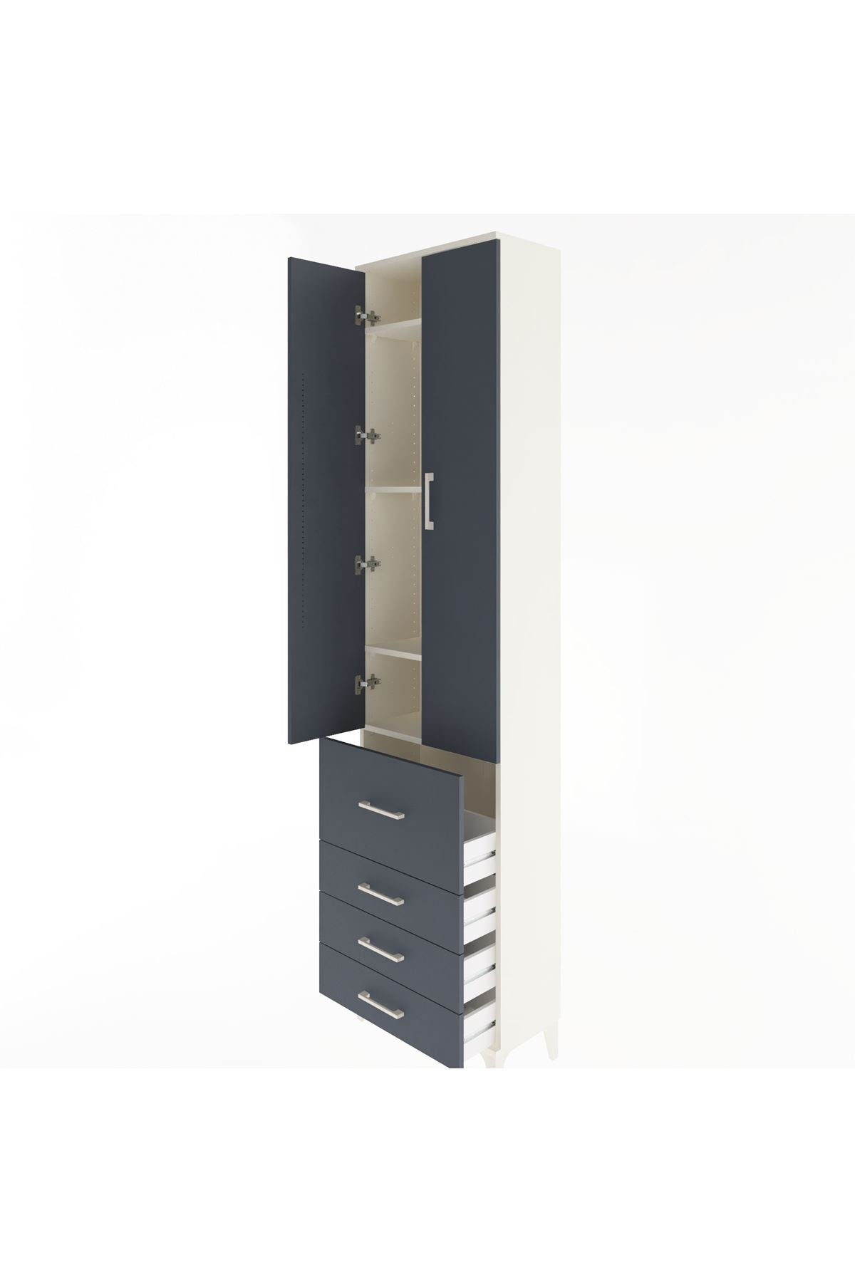 Arges Dolap 4 Raflı 4 Çekmeceli 2 Kapaklı 60x30x243 Aytaşı-Antrasit