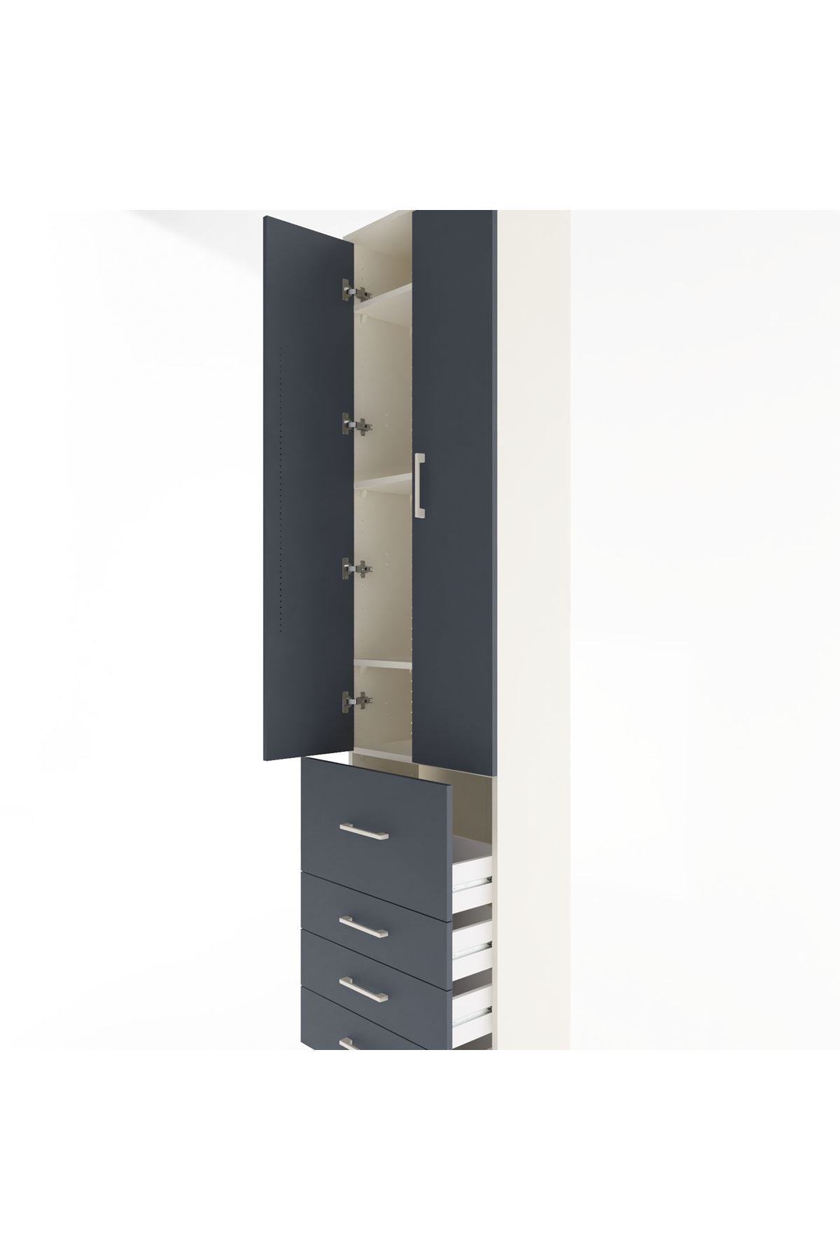 Arges Dolap 4 Raflı 4 Çekmeceli 2 Kapaklı 60x30x243 Aytaşı-Antrasit