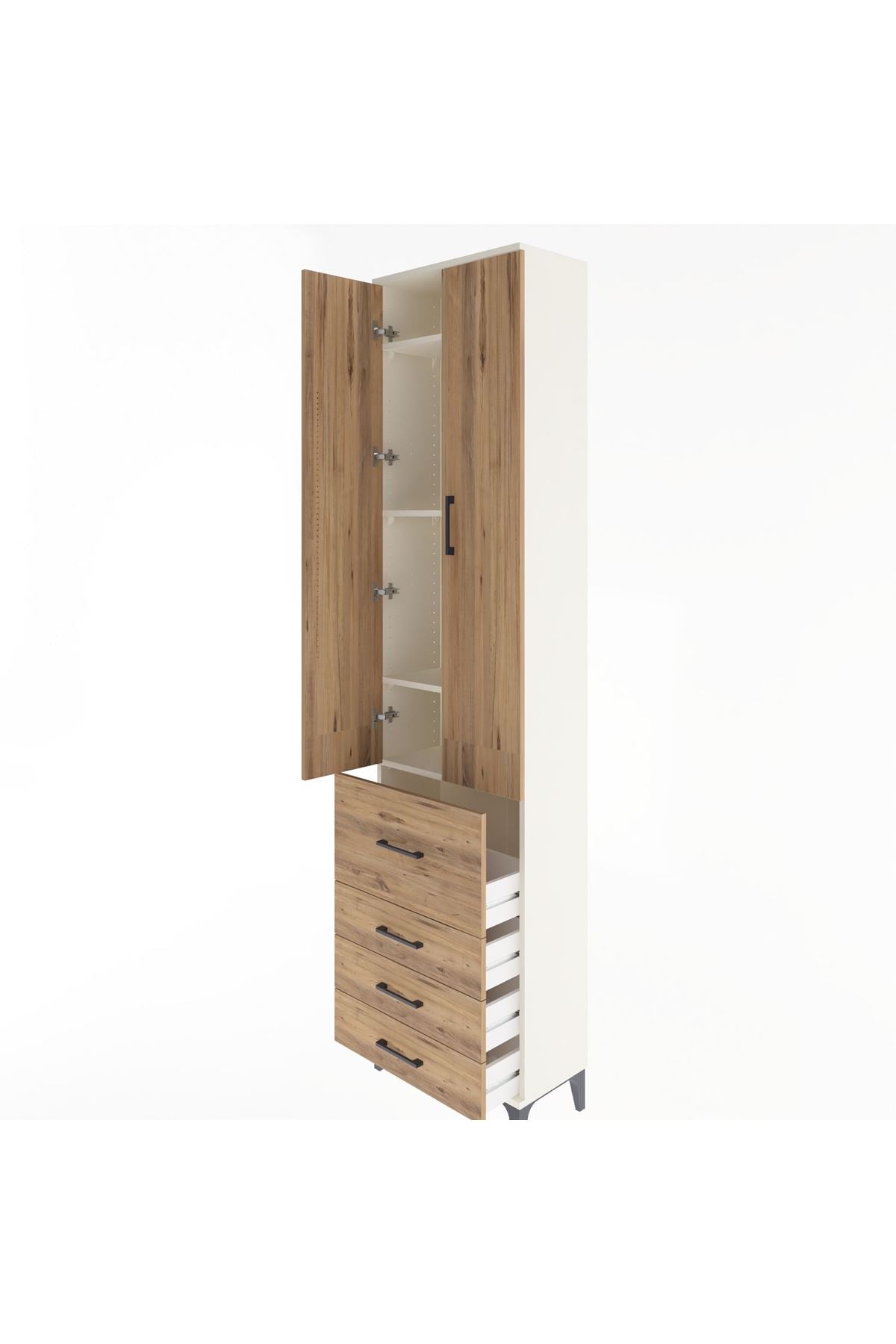 Arges Dolap 4 Raflı 4 Çekmeceli 2 Kapaklı 60x30x243 Aytaşı-Çam