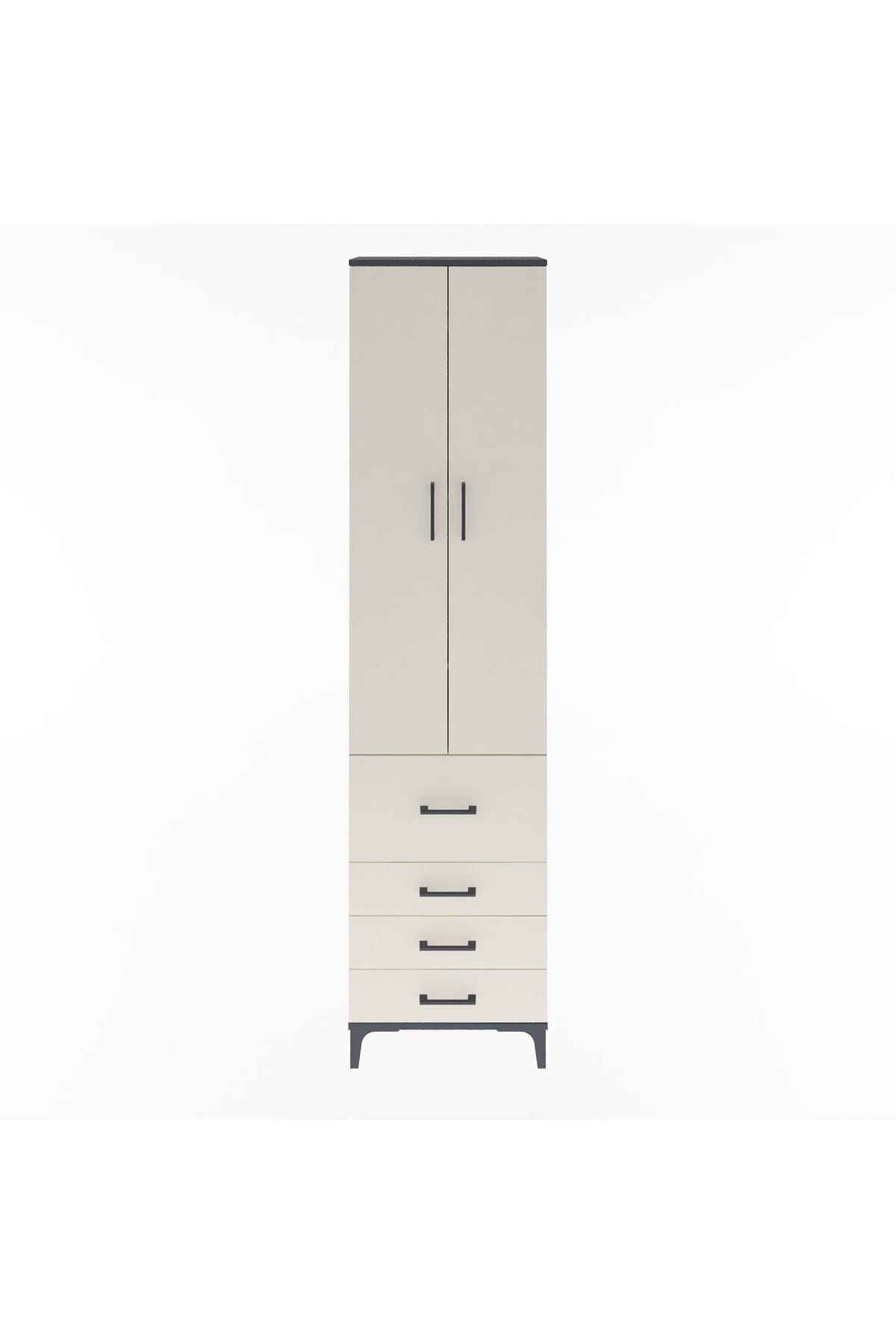 Arges Dolap 4 Raflı 4 Çekmeceli 2 Kapaklı 60x30x243 Antrasit-Aytaşı