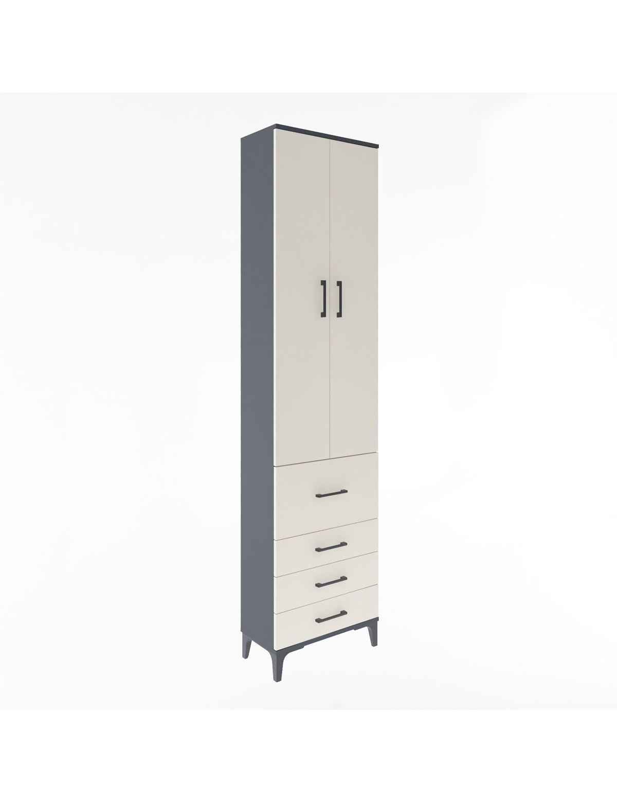 Arges Dolap 4 Raflı 4 Çekmeceli 2 Kapaklı 60x30x243 Antrasit-Aytaşı