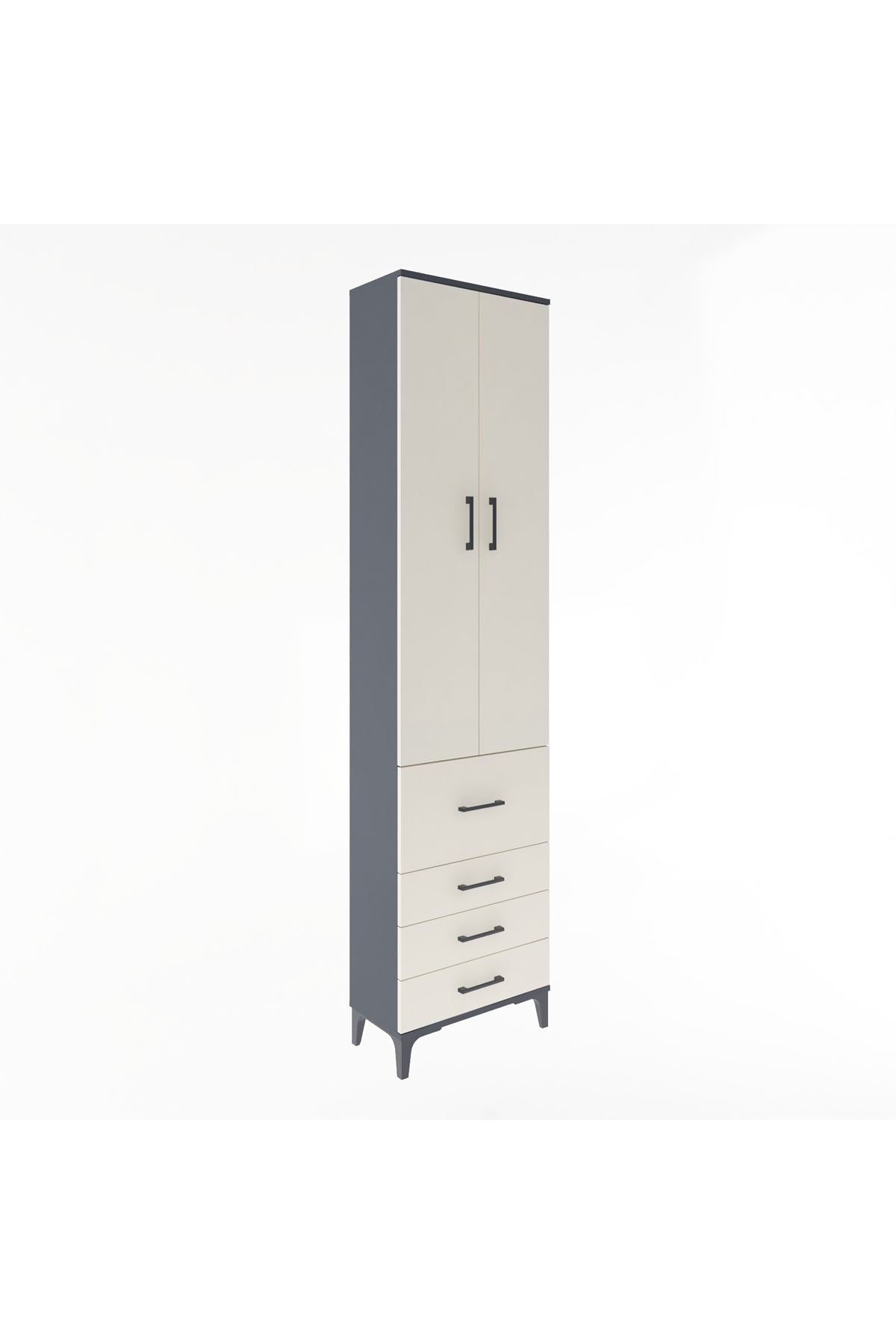 Arges Dolap 4 Raflı 4 Çekmeceli 2 Kapaklı 60x30x243 Antrasit-Aytaşı