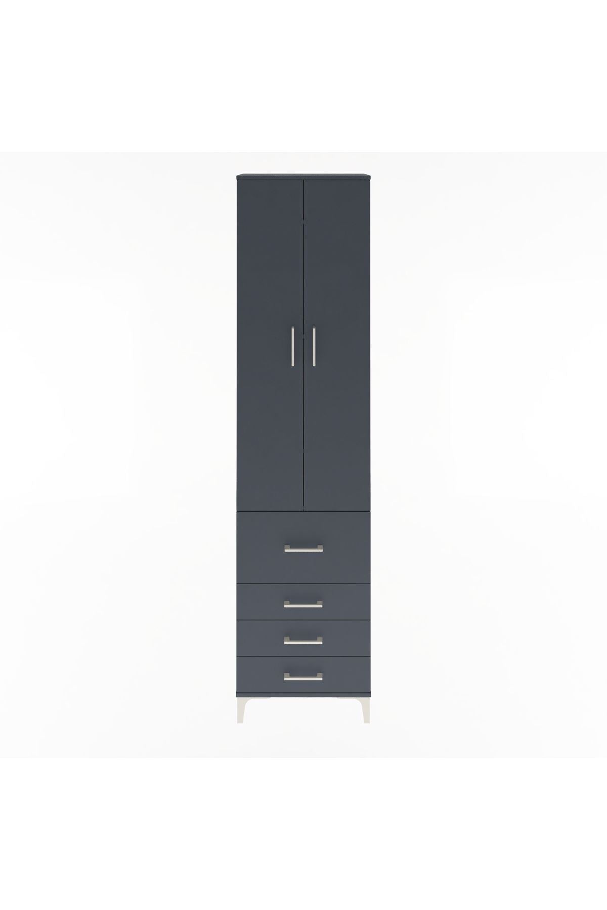 Arges Dolap 4 Raflı 4 Çekmeceli 2 Kapaklı 60x30x243 Antrasit-Antrasit