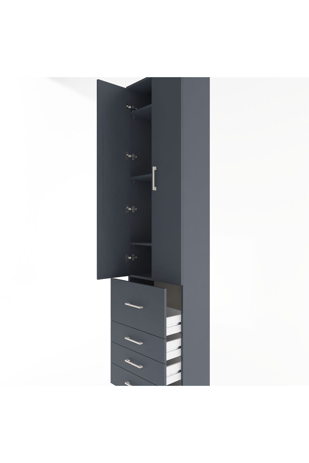 Arges Dolap 4 Raflı 4 Çekmeceli 2 Kapaklı 60x30x243 Antrasit-Antrasit