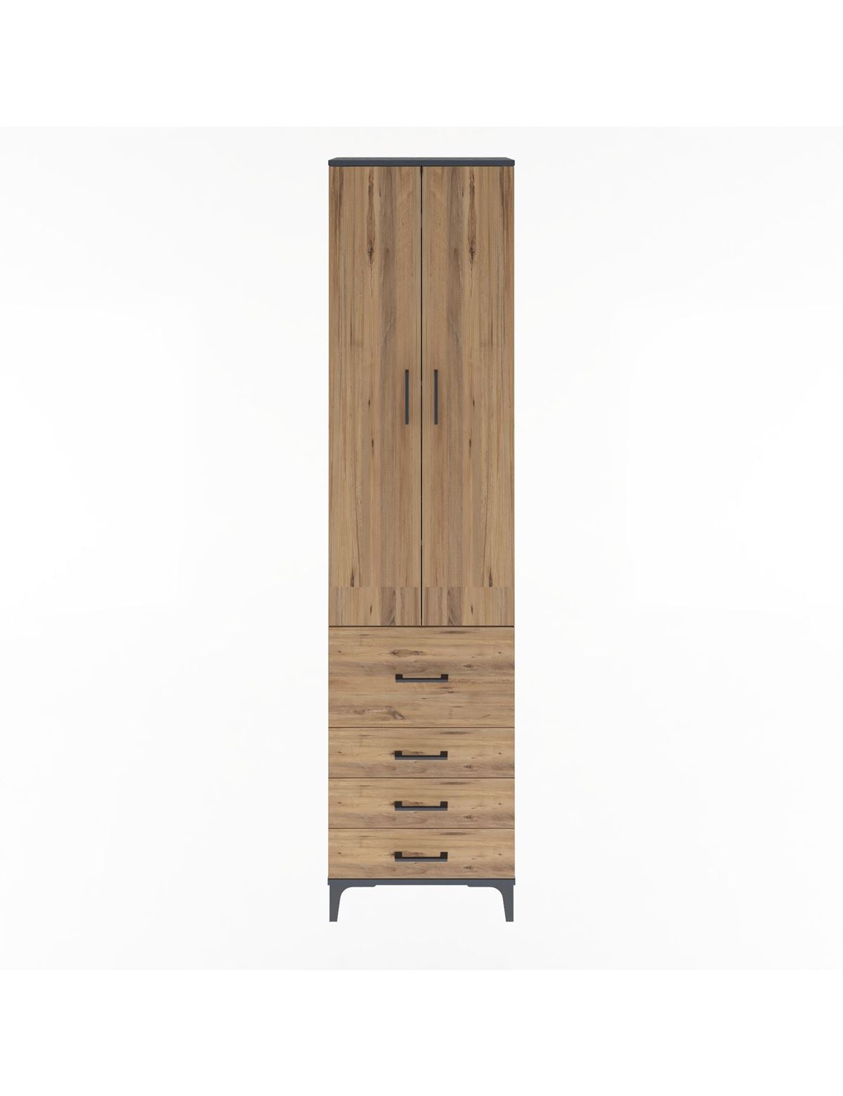 Arges Dolap 4 Raflı 4 Çekmeceli 2 Kapaklı 60x30x243 Antrasit-Çam