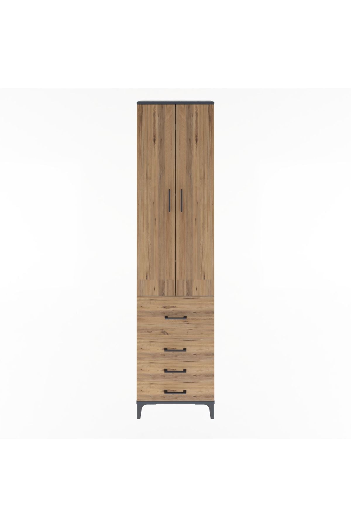 Arges Dolap 4 Raflı 4 Çekmeceli 2 Kapaklı 60x30x243 Antrasit-Çam