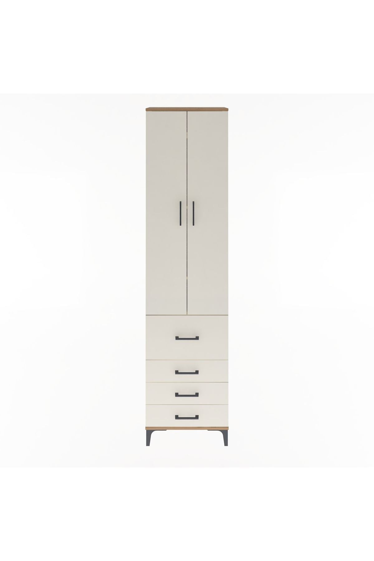 Arges Dolap 4 Raflı 4 Çekmeceli 2 Kapaklı 60x30x243 Çam-Aytaşı