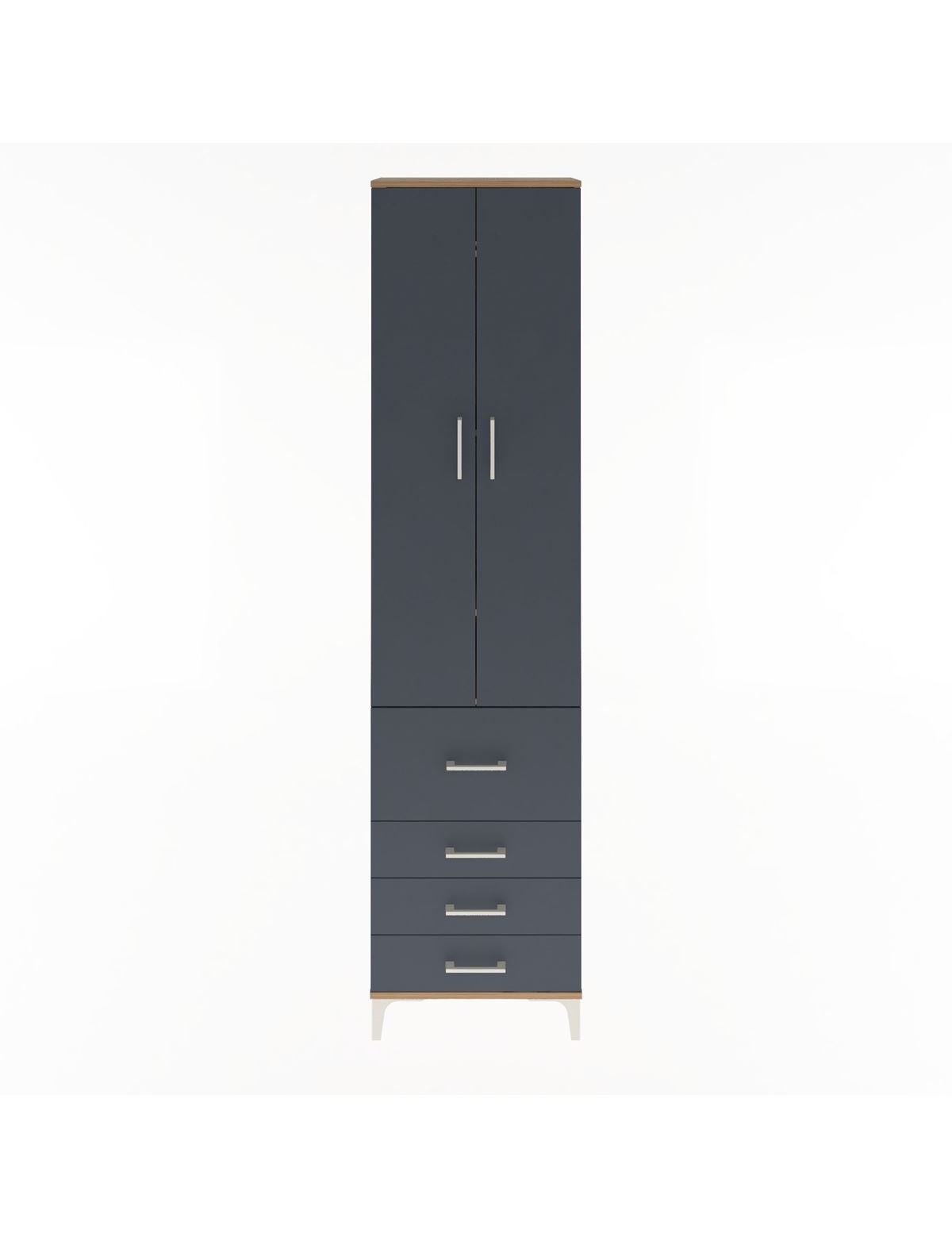 Arges Dolap 4 Raflı 4 Çekmeceli 2 Kapaklı 60x30x243 Çam-Antrasit