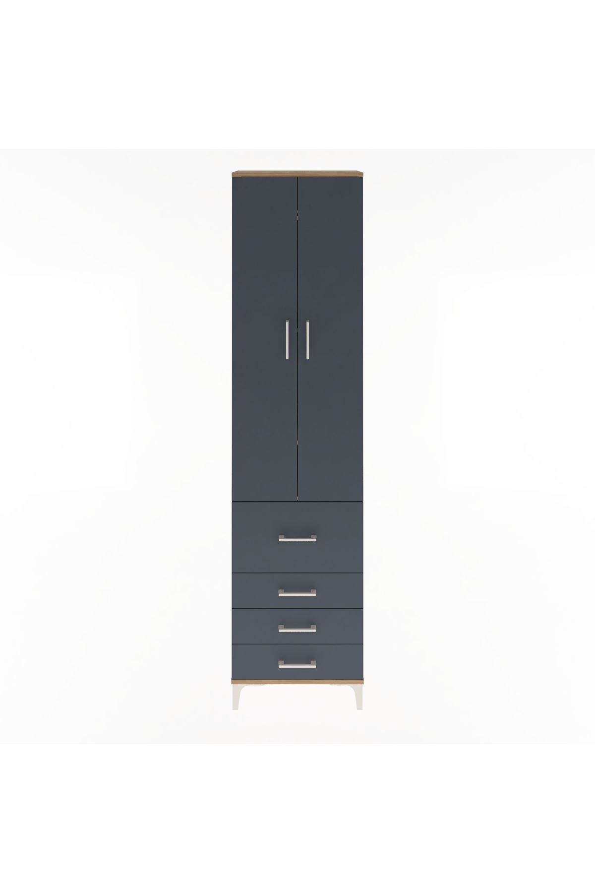 Arges Dolap 4 Raflı 4 Çekmeceli 2 Kapaklı 60x30x243 Çam-Antrasit