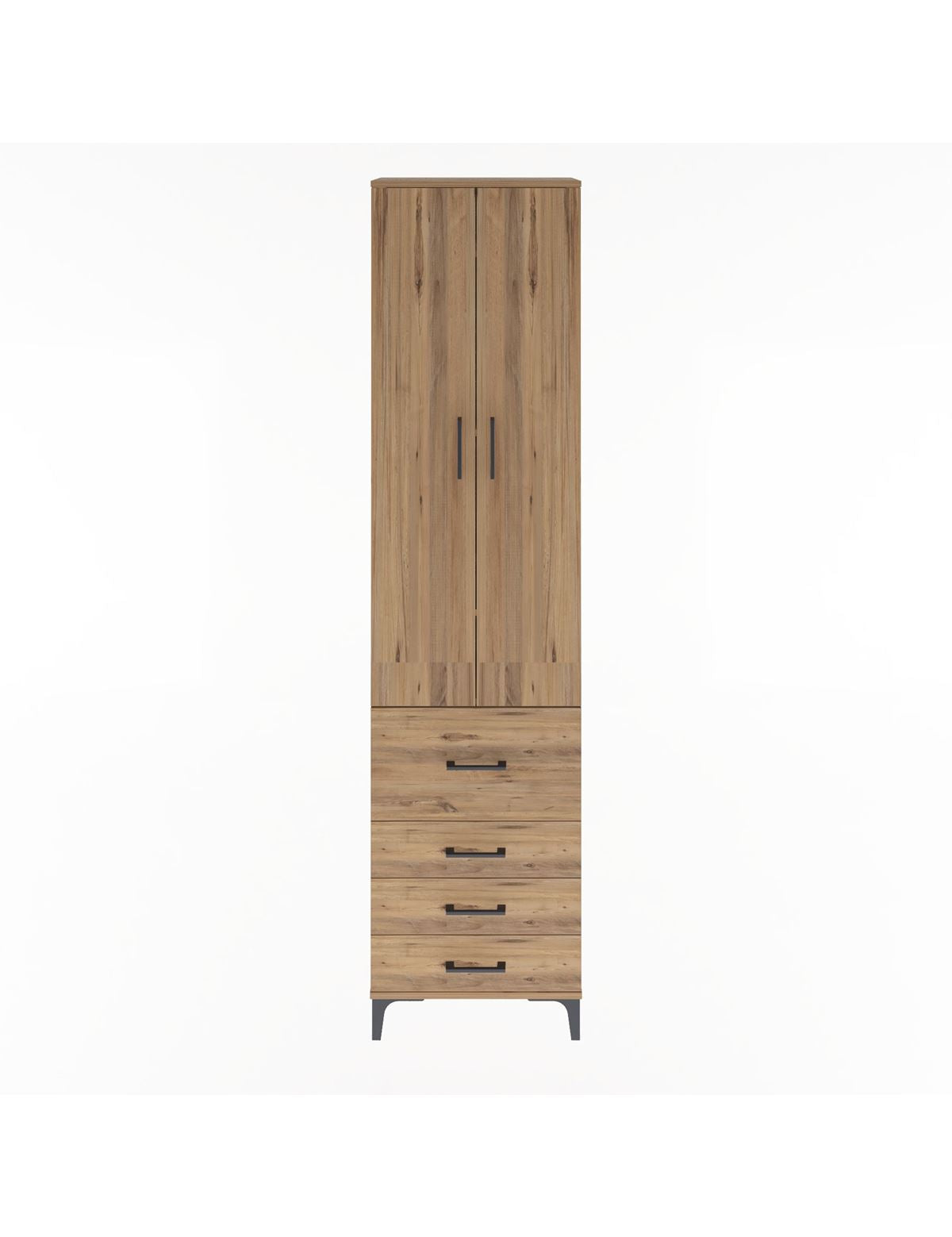 Arges Dolap 4 Raflı 4 Çekmeceli 2 Kapaklı 60x30x243 Çam-Çam